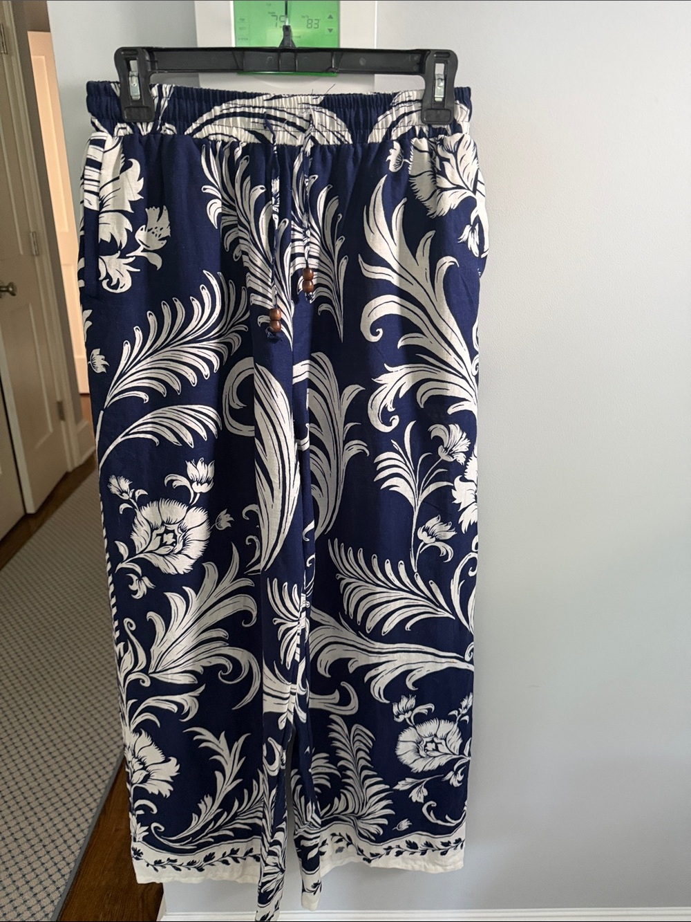 Navy White Floral Drawstring wide leg pants